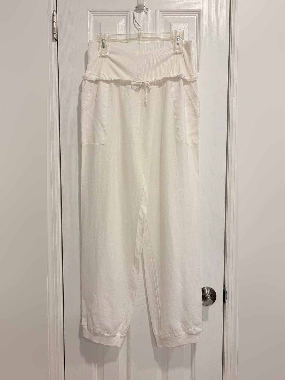 Inizio Magic White Linen Cuffed Genie Balloon Beach Pants Size Large